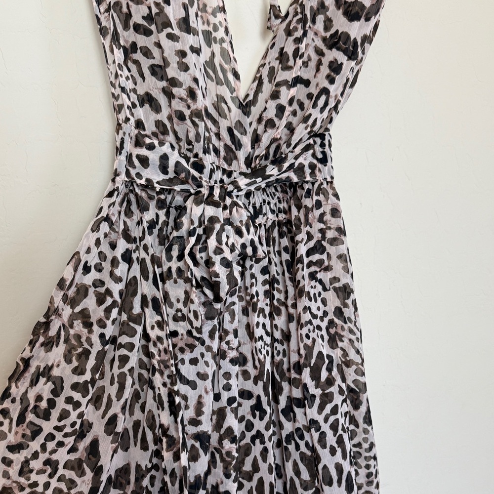 Gianni Bini Leopard Deep V Plunge Women’s Maxi Dress Sheer Swim Cover Up XS - Picture 7 of 10